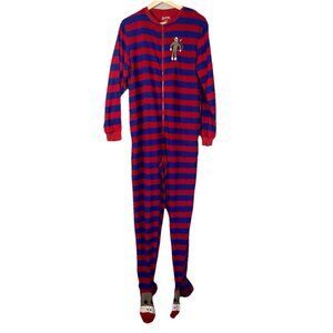 Nick & Nora Striped Sock Monkey Footed Footie Pajamas Pjs One Piece Womens S Red